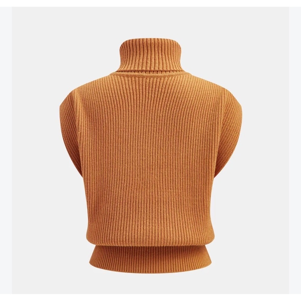 Commense Turtleneck Sweater Vest Women Small Orange Ribbed Knit Sleeveless Top
